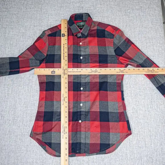 Gitman Bros Vintage Red Gray Check Flannel Shirt 100% Cotton size Small